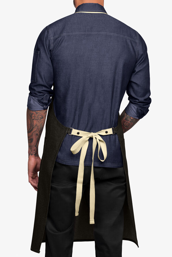 Delantal unisex con pechera ajustable Industry Line Premium de tela vaquera con 2 bolsillos y correas removibles - Black Denim - 2