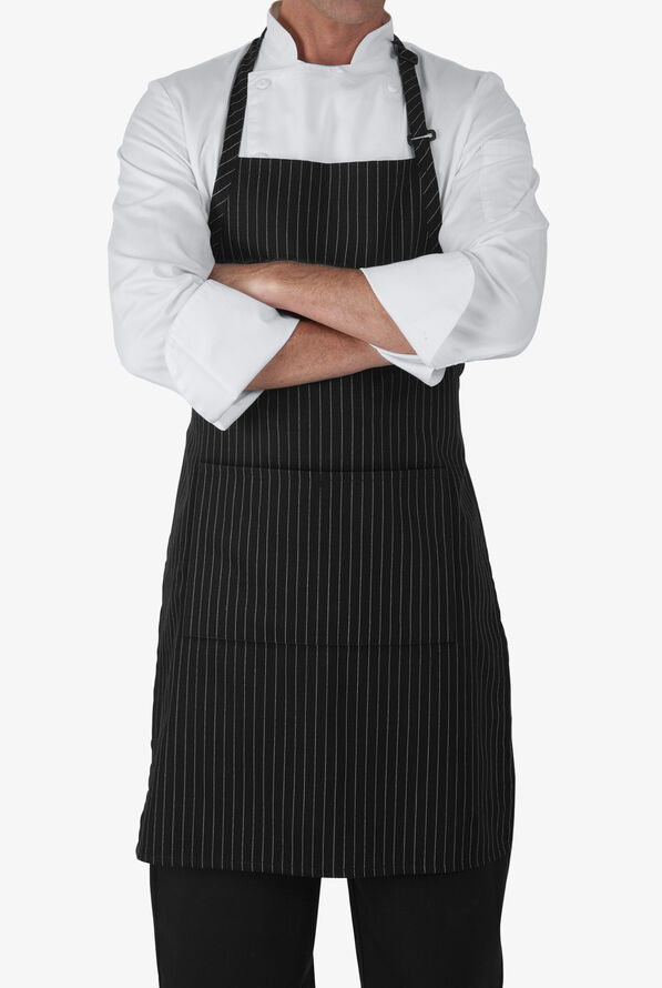 UA CHEF™ Pinstripe Black Unisex 2-Pocket Adjustable Bib Printed Chef Apron - null - 1