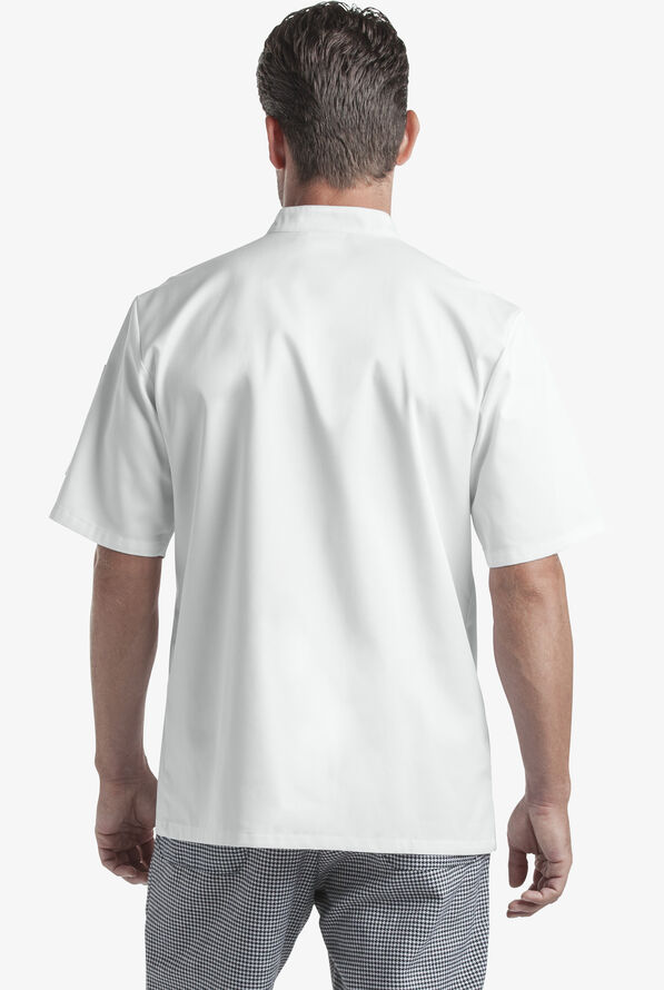 On the Line by ChefUniforms.com Men's 2-Pocket Reversible Double Breasted Short Sleeve Chef Coat - White - 2