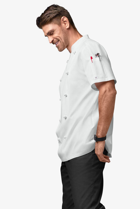 Chef Uniforms Men's Short Sleeve Knotted Button Executive Chef Coat - White - 5