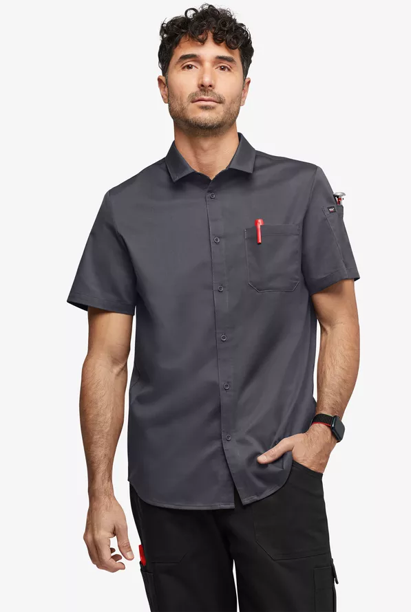 Chef Uniforms Chef 360 Men's 3-Pocket Short Sleeve Stretch Shirt in Pewter | Size Small | Polyester/Cotton/Spandex Chef Uniforms Chef 360 Men's 3-Pocket Short Sleeve Stretch Shirt in Pewter | Size Small | Polyester/Cotton/Spandex
