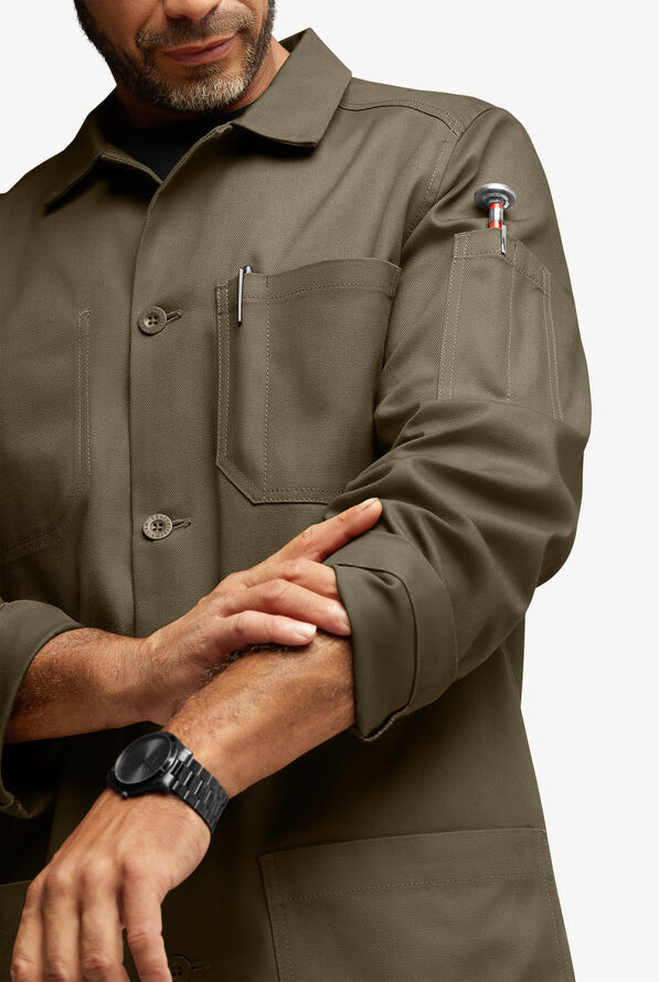 Industry Line Workwear Men's 8-Pocket 3/4-Length Long Sleeve Chef Coat - Olive - 5