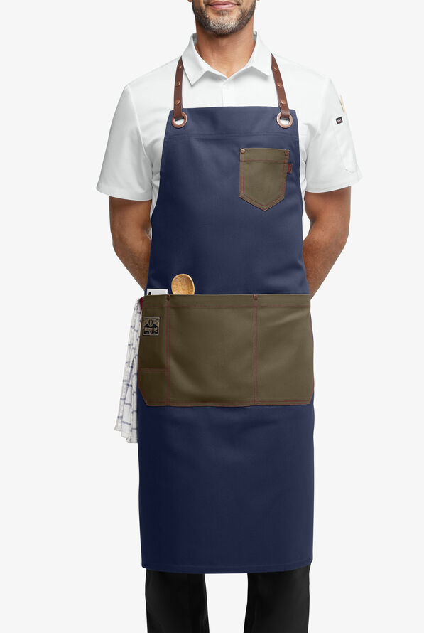 Industry Line Unisex Color Blocked Canvas Chef Apron - Navy/Olive - 1