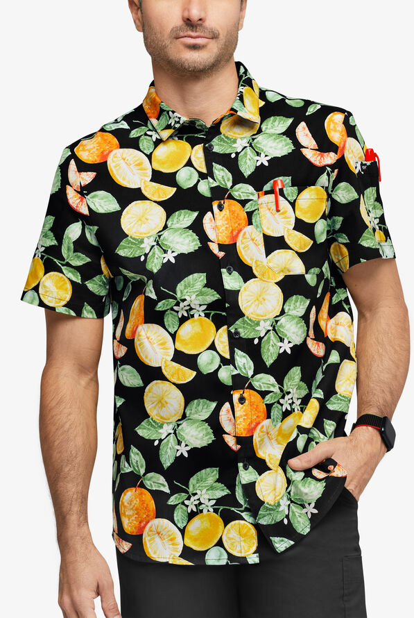CHEF 360 Men's Short Sleeve Citrus Harvest Print Stretch Shirt - null - 1