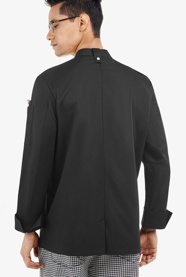 CHEF 360 Men's 2-Pocket Long Sleeve Reversible Double Breasted STRETCH Executive Chef Coat - Black - 2