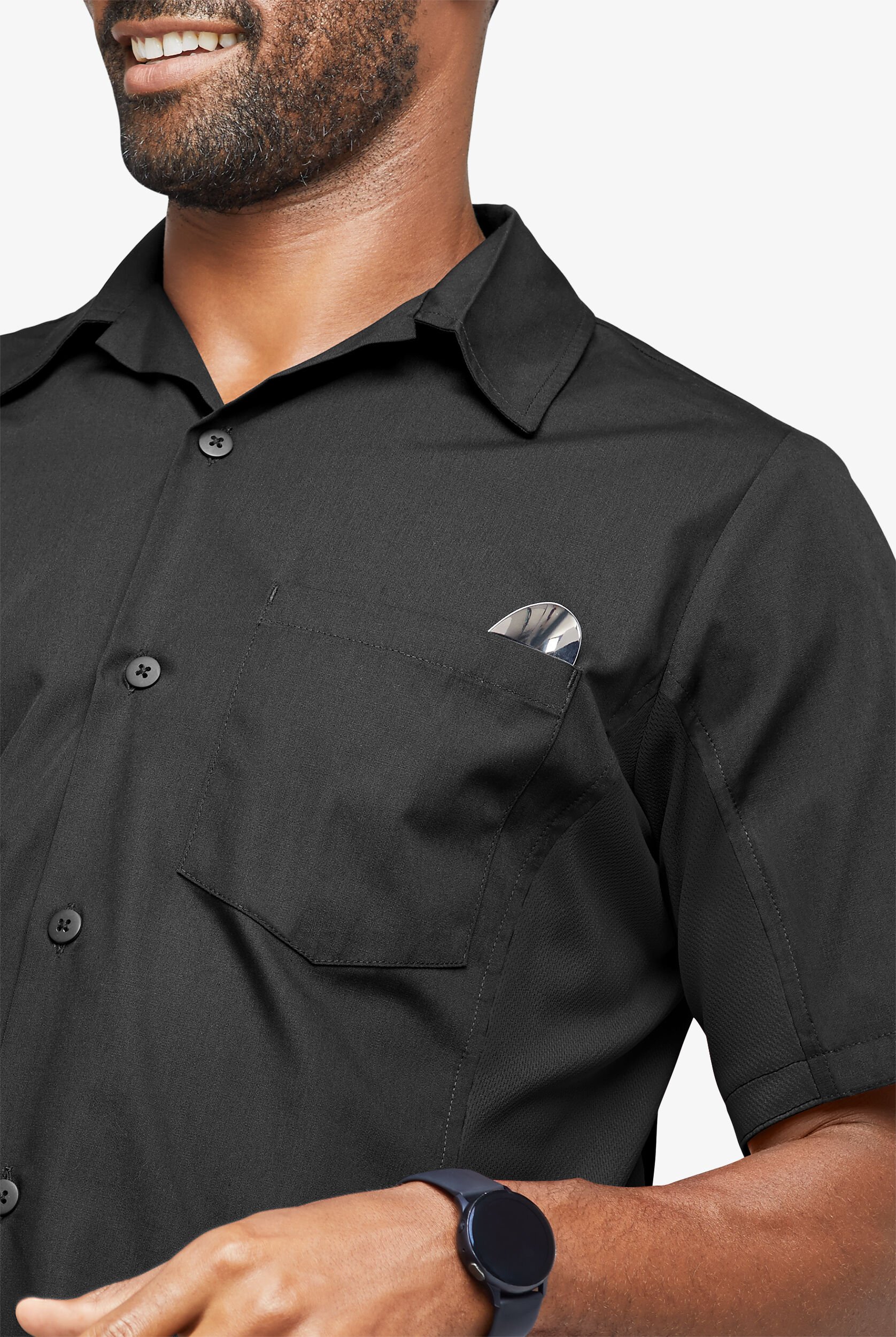 メンズウェア BackSlash StandCollar HalfSleeve Shirt Men's Versa Kitchen Shirt With Mesh Side Panels | Men's