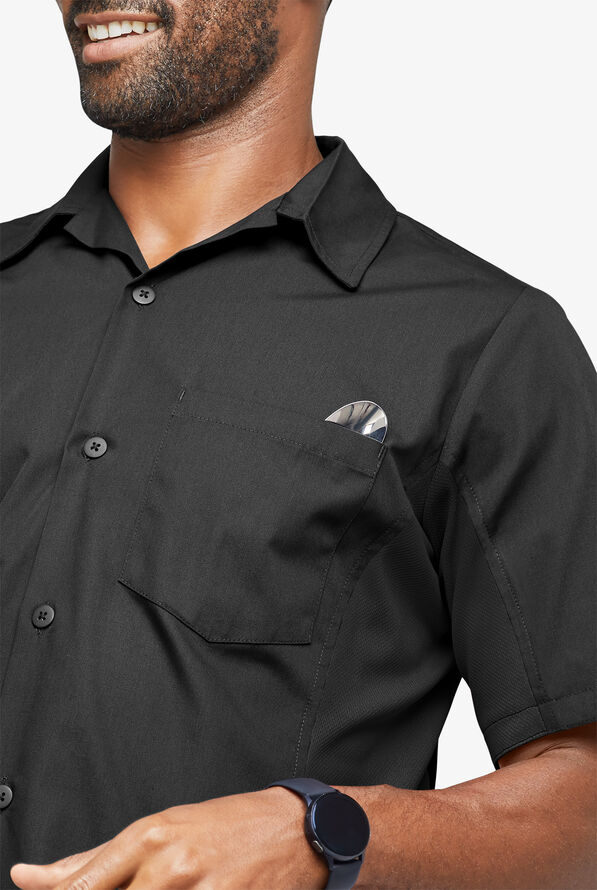LIGHTWEIGHT Versa  Men's 1-Pocket Button Front Closure Short Sleeve Kitchen Shirt - Black - 3