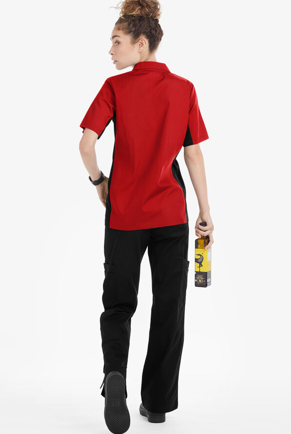 Camisa manga corta de gastronomía Versa de 65/35 poliéster/algodón con botones y 1 bolsillo para mujer - Red/Black - 2