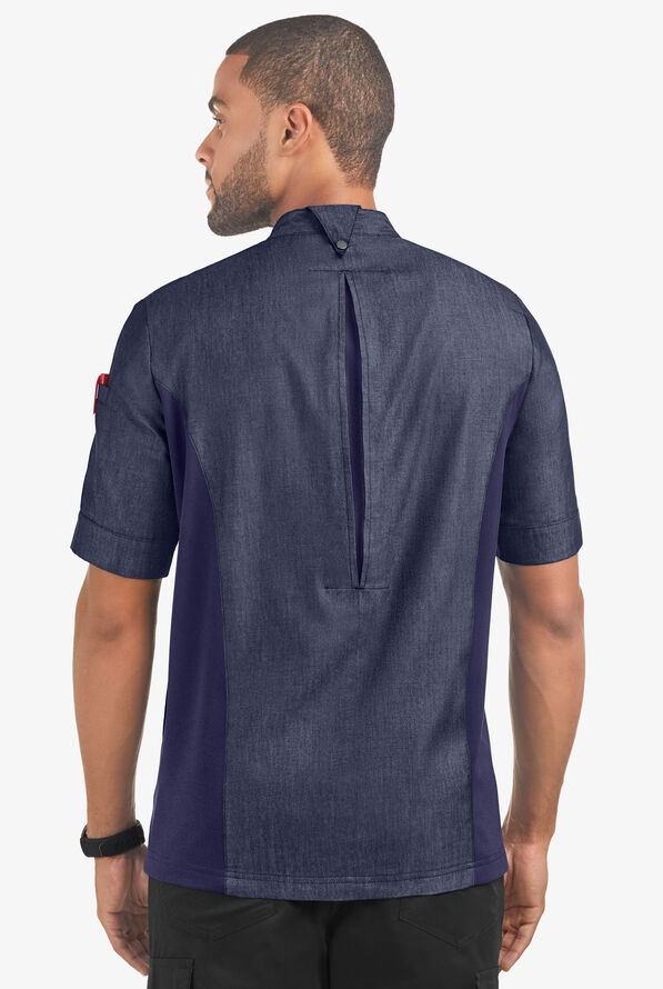 Chaqueta manga corta de gastronomía Industry Line de tela batista con 5 bolsillos y paneles de malla para hombre - Blue Chambray/Navy - 2