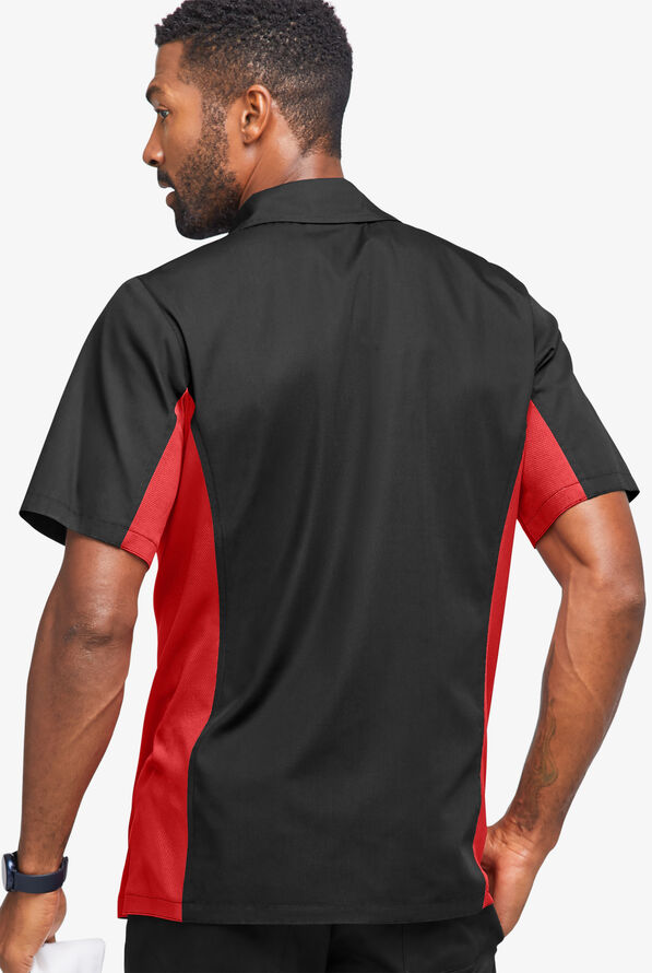 Camisa manga corta de gastronomía Versa de 65/35 poliéster/algodón con botones y 1 bolsillo para hombre - Black/Red - 2