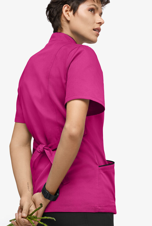 Chef Uniforms Women's 3-Pocket Short Sleeve Executive Chef Coat - Hot Pink/Black - 3