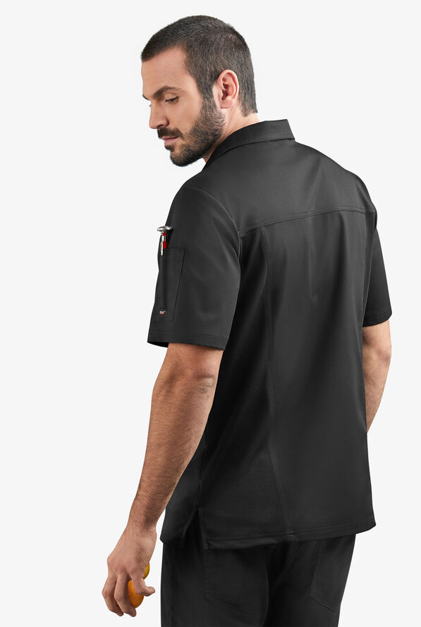 CHEF 360 Men's 2-Pocket Short Sleeve Polo STRETCH Chef Shirt - Black - 2