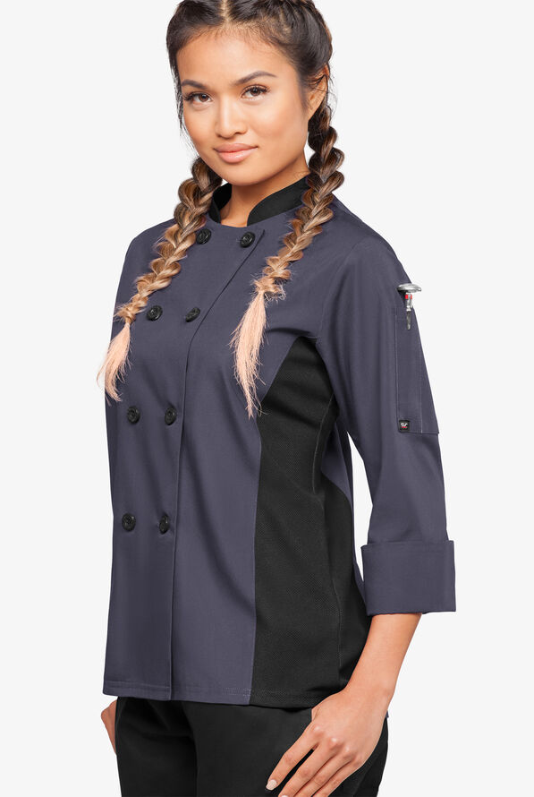 Chaqueta manga 3/4 de gastronomía con puños napolitanos y paneles laterales de malla para mujer - Granite/Black - 1