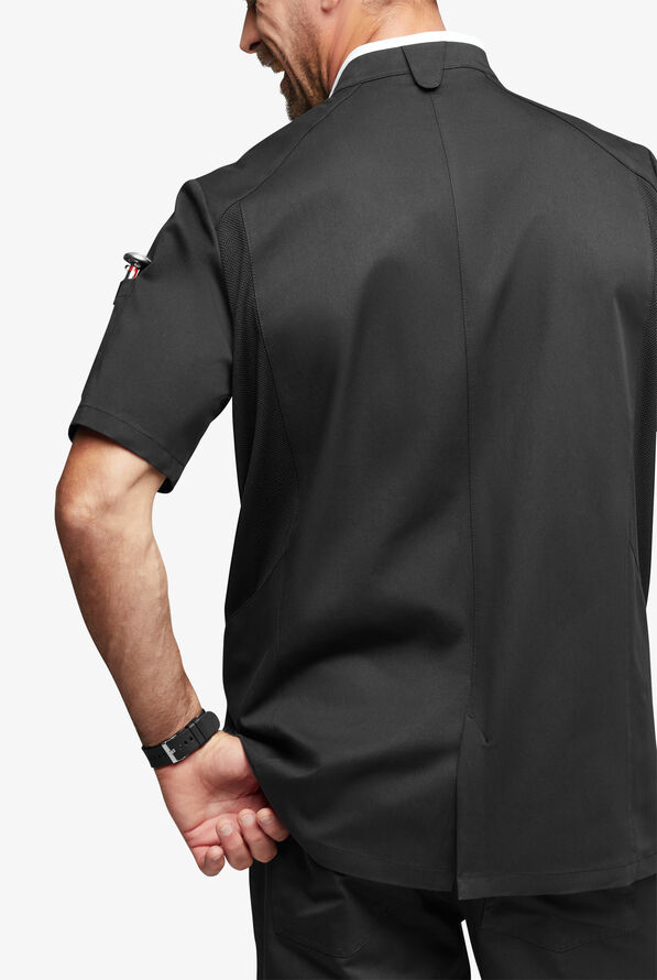 Chef Uniforms Men's Mesh Side Panel Single Breasted Executive Chef Coat - Black/White - 4