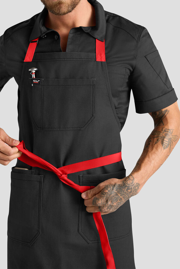 Industry Line Unisex Contrast Strap Bib Chef Apron - Black / Flame Red / Pewter - 3