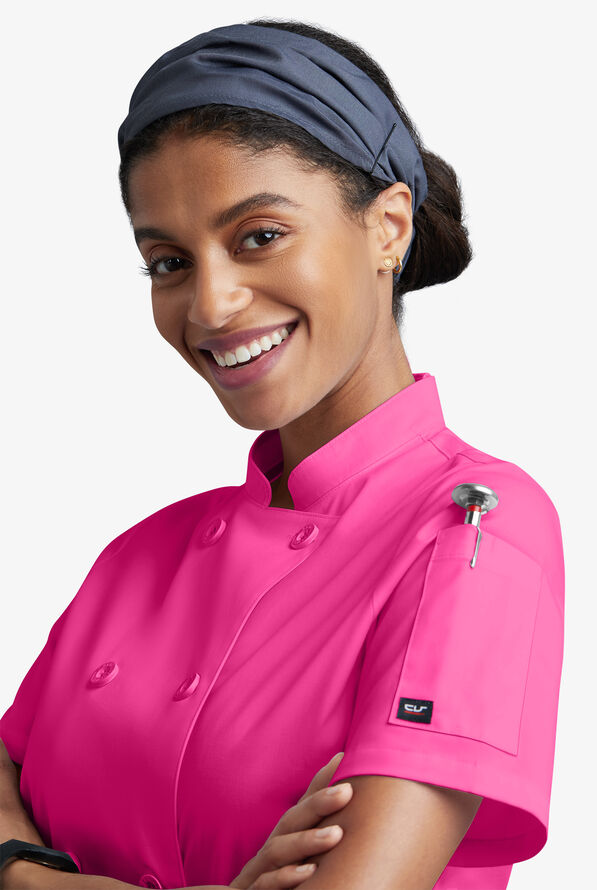 CHEF 360 Women's 1-Pocket Short Sleeve Reversible Double Breasted STRETCH Executive Chef Coat - Fuchsia - 3