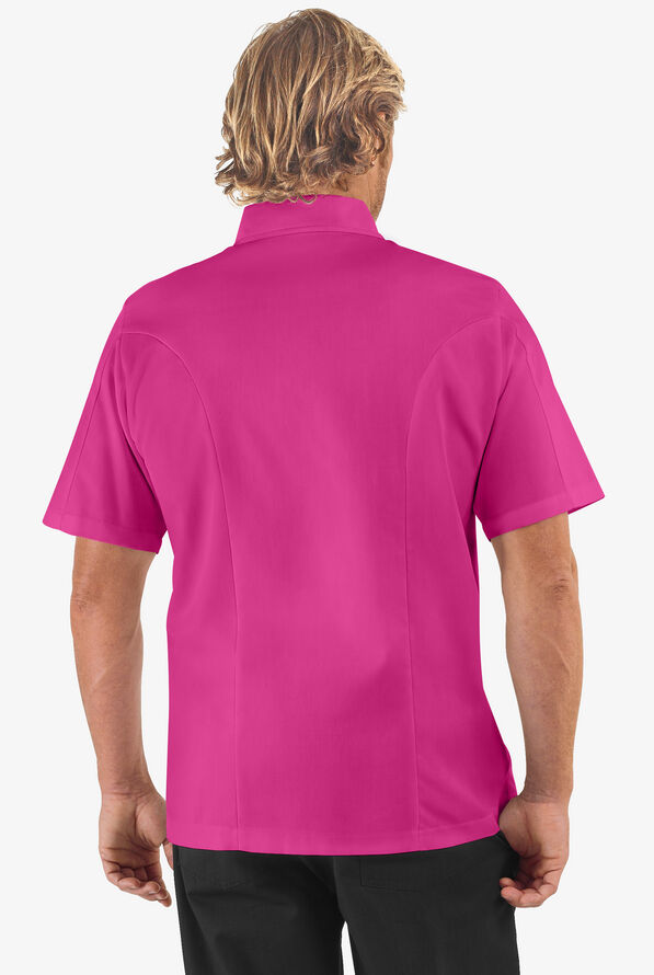 Chaqueta manga corta de gastronomía de corte clásico con 1 bolsillo y botones de tela anudada para hombre - Hot Pink - 2
