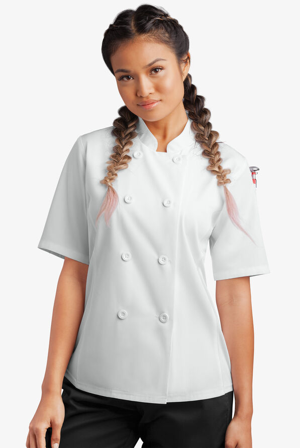 Chaqueta de gastronomía con mangas cortas y paneles de malla para mujer - White - 1