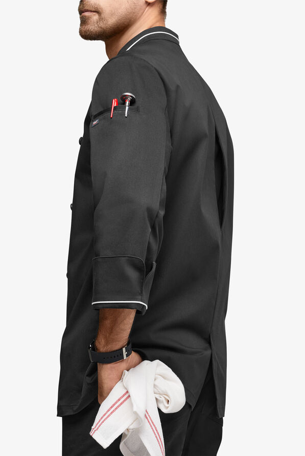 Chef Uniforms Men's 3/4 Sleeve Double Breasted Executive Chef Coat - Black/White - 2