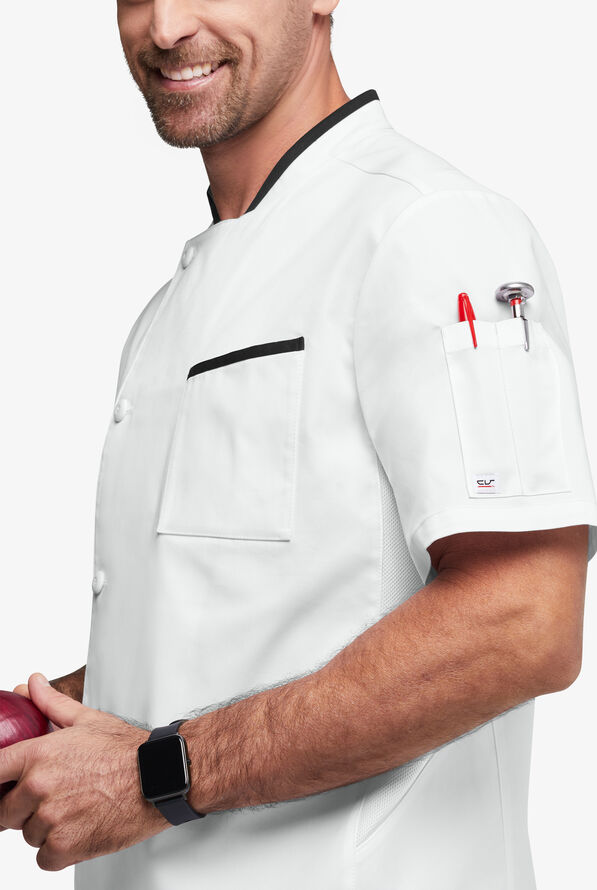 Chef Uniforms Men's Mesh Side Panel Single Breasted Executive Chef Coat - White/Black - 2