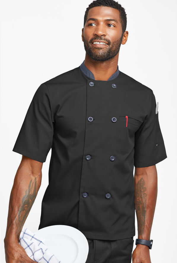 Chaqueta de chef liviana con doble abotonadura y botones de plástico para hombre - Black/Granite - 1