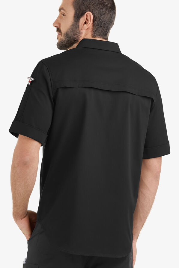 Chef 360 Men's Short Sleeve STRETCH Workshirt with Tech Mesh Yoke - Black - 4