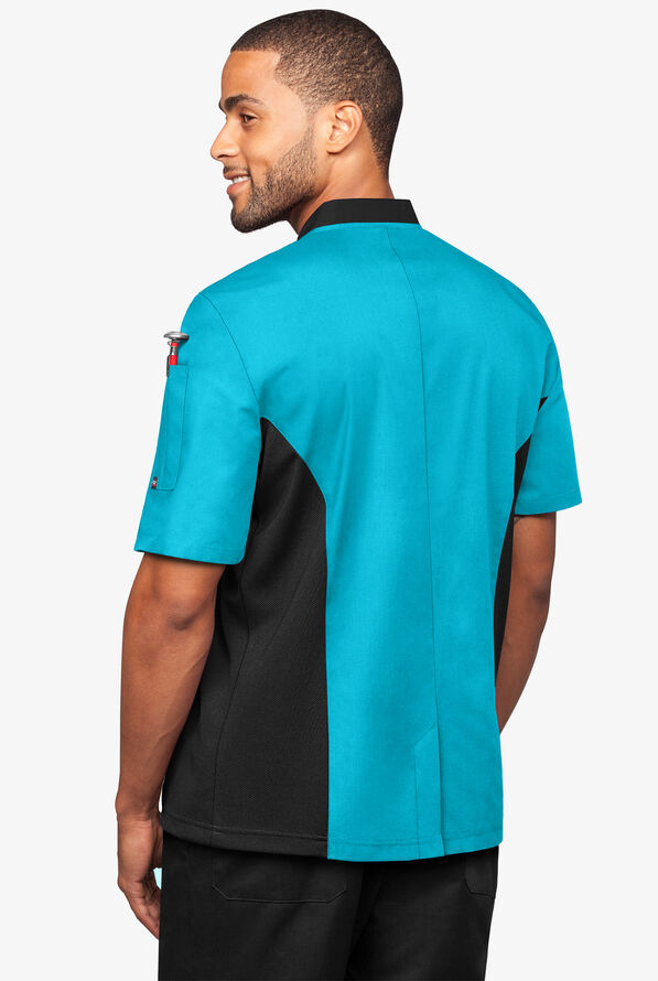 Chaqueta manga corta de gastronomía con 2 bolsillos y paneles de malla para hombre - Turquoise/Black - 2