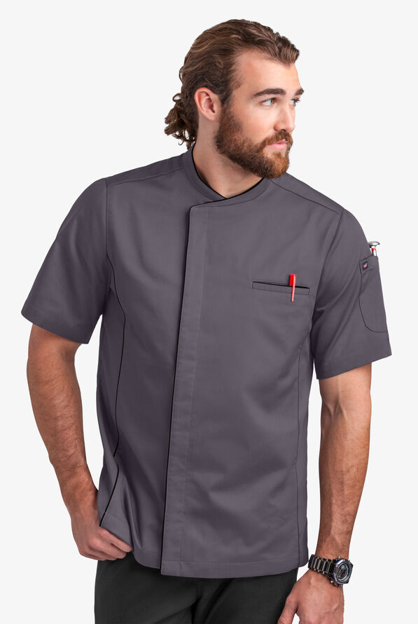 Chaqueta manga corta de gastronomía con paneles de malla y botones a presión para hombre - Pebble Grey/Black - 1