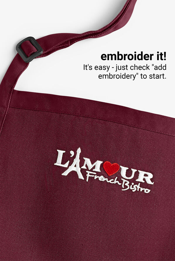 Chef Uniforms Unisex 2-Pocket Tuxedo V-Neck Chef Apron - Burgundy - 2