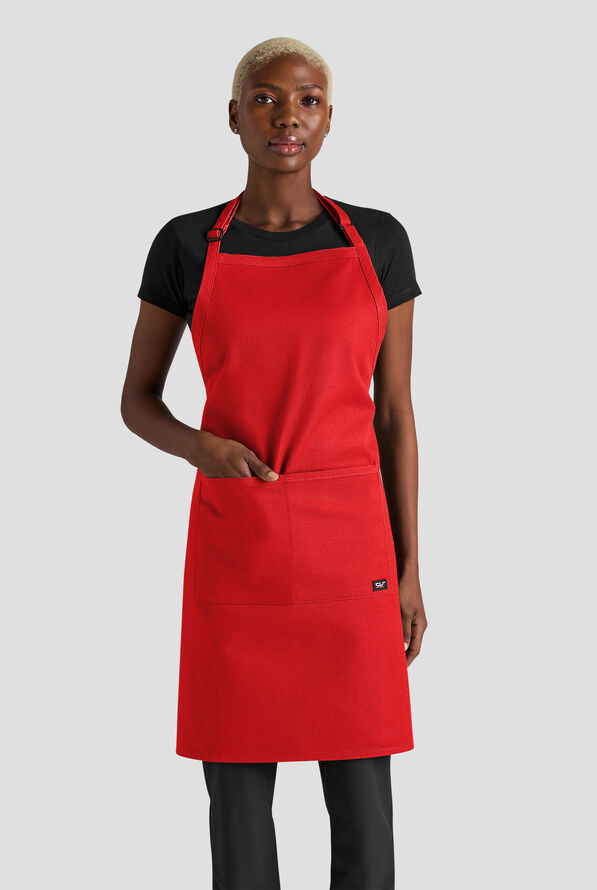 Delantal ajustable unisex de chef Industry Line de sarga de caballería con pechera - Flame Red - 1