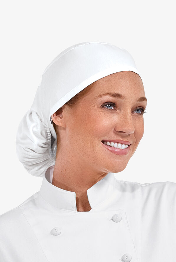 Chef Uniforms LIGHTWEIGHT Unisex Chef Skull Cap w/ Pony Tail Holder - White - 2
