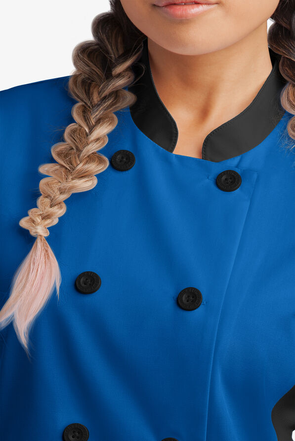 Chaqueta de gastronomía con mangas cortas y paneles de malla para mujer - Royal/Black - 2