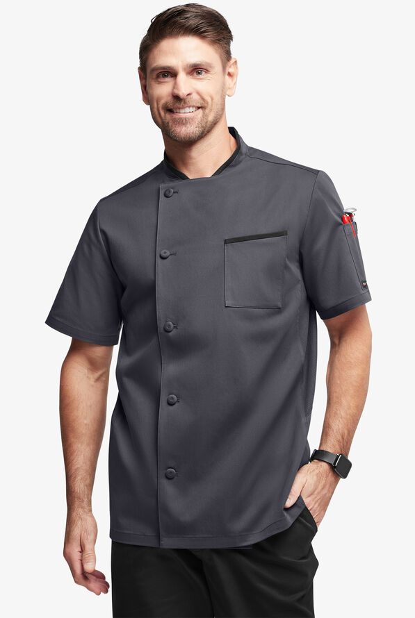 Chef Uniforms Men's Mesh Side Panel Single Breasted Executive Chef Coat - Pewter/Black - 1
