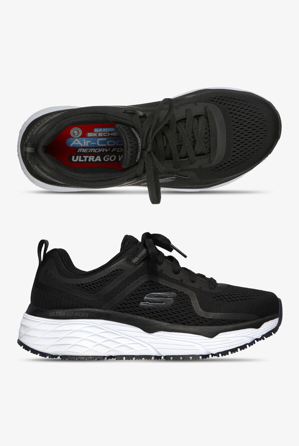 Zapatillas deportivas de enfermería Skechers Black Textile/White Max Cushioning Elite Sr Banham con cordones para mujer - Black/White - 1