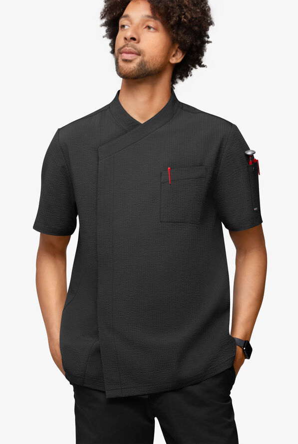 Men's Asymmetrical Seersucker Stretch Executive Coat | ChefUniforms