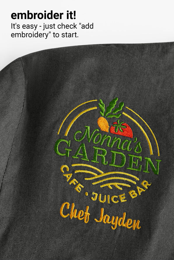 Industry Line Men's 5-Pocket Short Sleeve w/Tech Mesh Panels Chambray Executive Chef Coat - Black Chambray/Black - 5