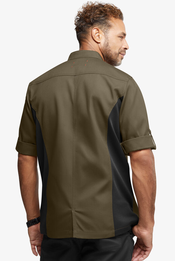 Industry Line Workwear Men's 3-Pocket Asymmetrical Executive Chef Coat - Olive/Black - 3