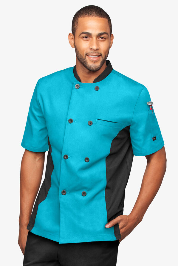 Chaqueta manga corta de gastronomía con 2 bolsillos y paneles de malla para hombre - Turquoise/Black - 1