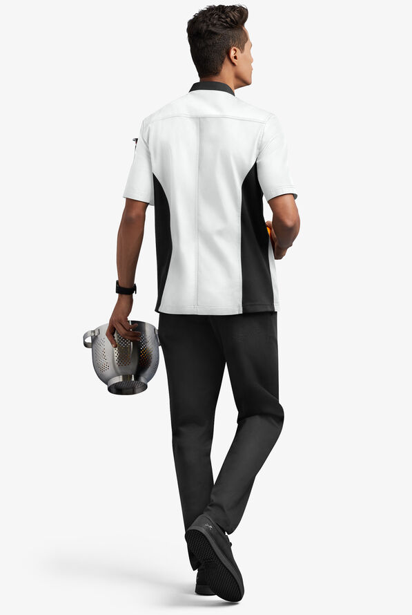 Chaqueta manga corta de chef con doble abotonadura y paneles de malla para hombre - White/Black - 2