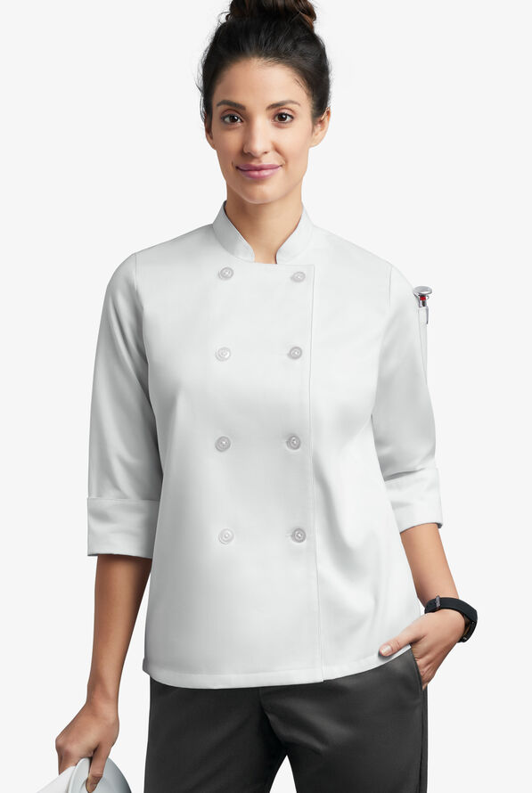 Chaqueta mangas 3/4 de gastronomía On The Line con doble abotonadura reversible y 1 bolsillo para mujer - White - 1