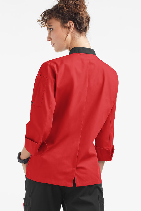 Chaqueta de gastronomía con mangas 3/4 y botones de plástico para mujer - Red/Black - 2