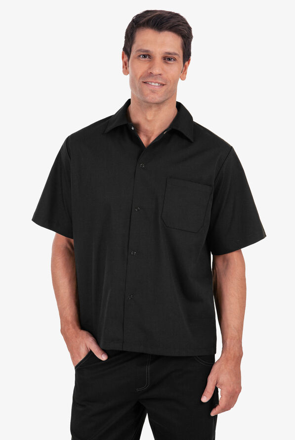 Camisa manga corta de gastronomía de poliéster/popelina de algodón con 1 bolsillo para hombre - Black - 1