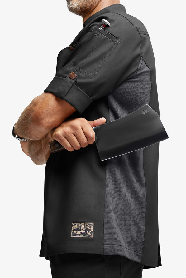 Industry Line Workwear Men's 3-Pocket Asymmetrical Executive Chef Coat - Black/Pewter - 4