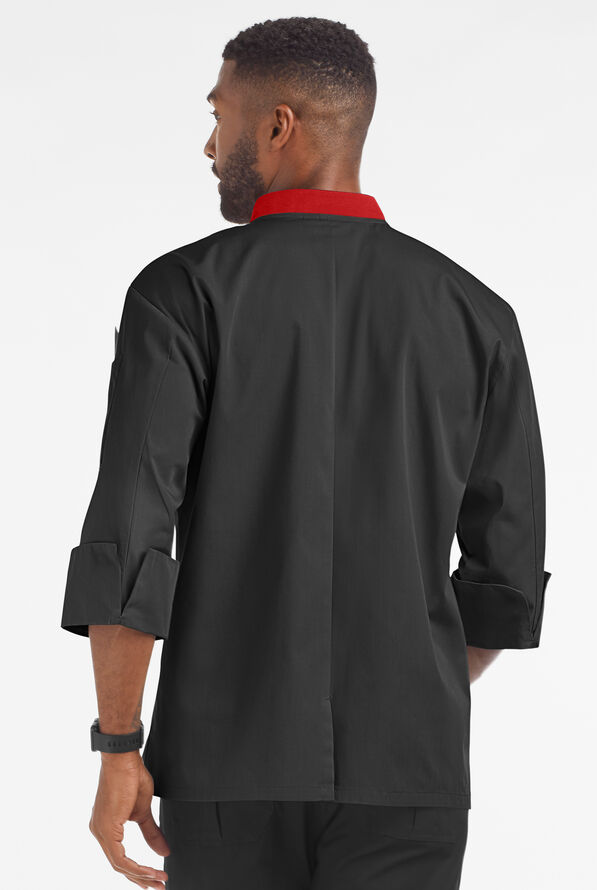 Chaqueta manga 3/4 de gastronomía con 2 bolsillos y botones de plástico para hombre - Black/Red - 2