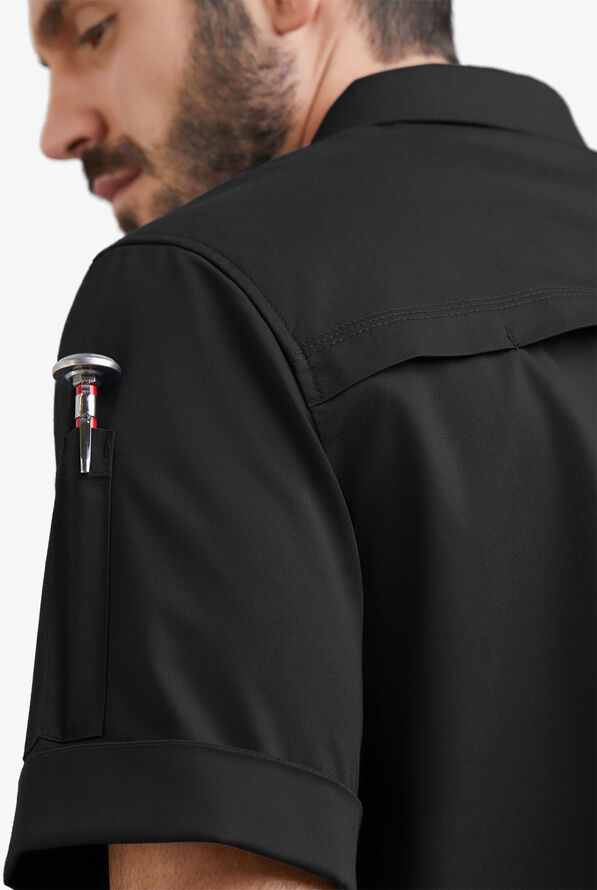 Chef 360 Men's Short Sleeve STRETCH Workshirt with Tech Mesh Yoke - Black - 3