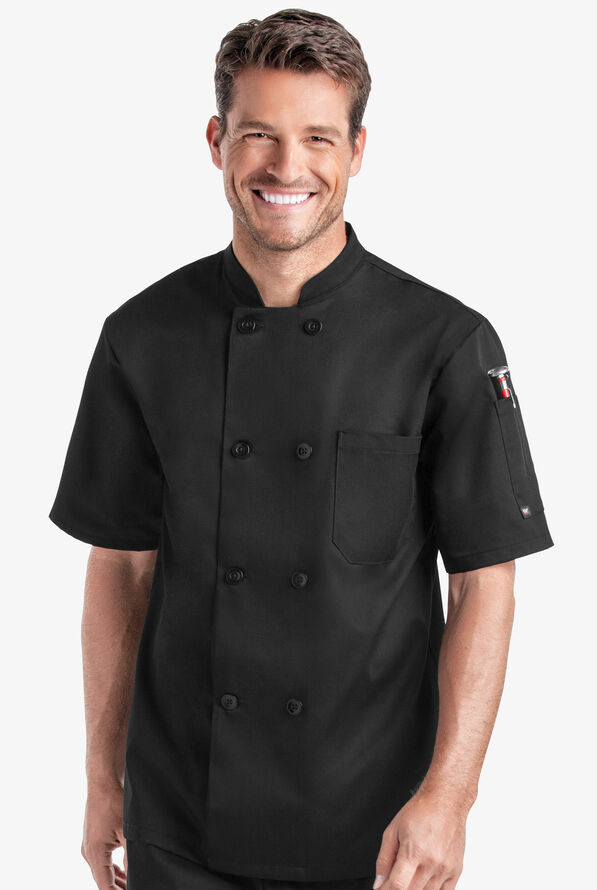 Chaqueta manga corta de chef On the Line Value con doble abotonadura reversible y 2 bolsillos para hombre - Black - 1