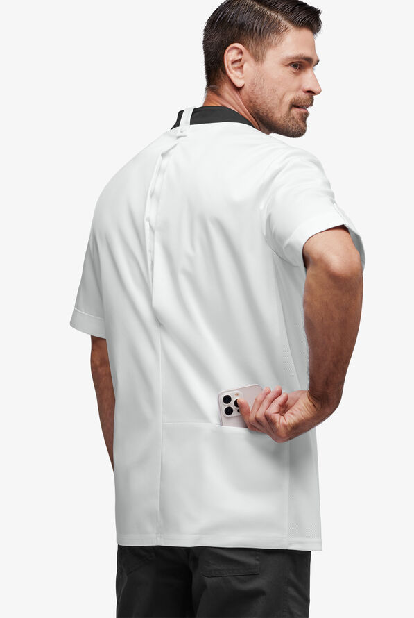 Chef Uniforms Men's Mesh Side Panel Asymmetrical Executive Chef Coat - White/Black - 4