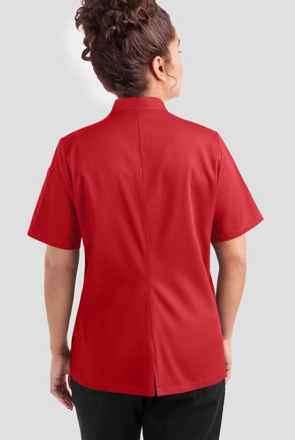 Chaqueta manga corta de gastronom&iacute;a con doble abotonadura y botones de pl&aacute;stico con el logo para mujer - True Red - 2