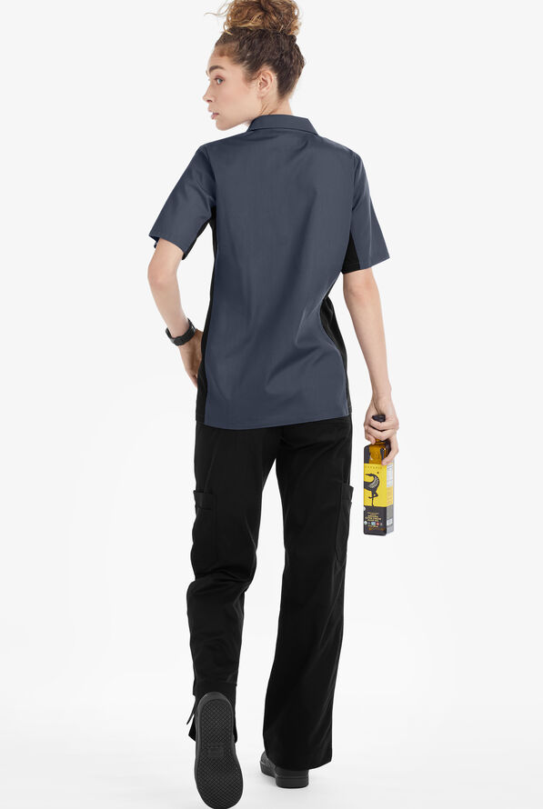 Camisa manga corta de gastronomía Versa de 65/35 poliéster/algodón con botones y 1 bolsillo para mujer - Granite/Black - 2