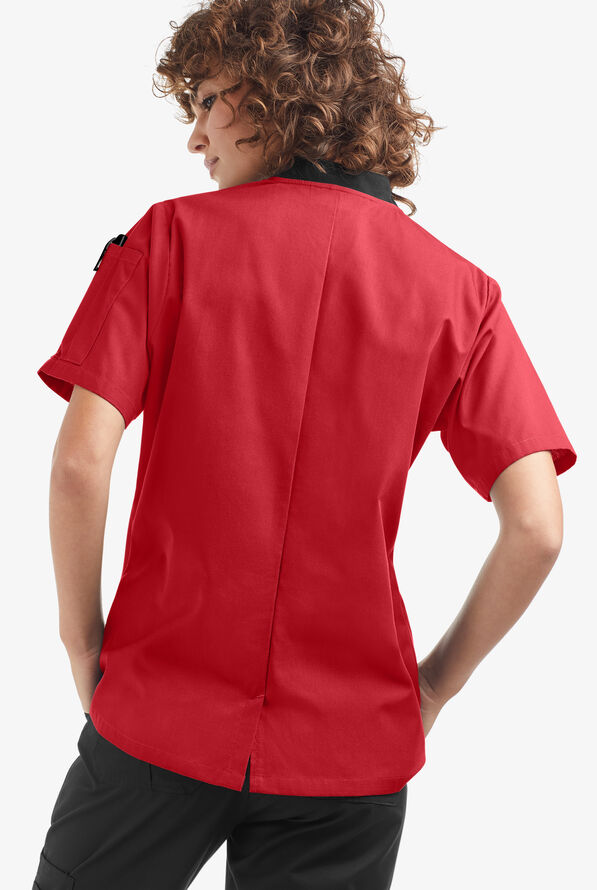 Chaqueta manga corta de gastronomía con doble abotonadura y 1 bolsillo para mujer - Red/Black - 2